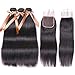 ALLRUN Straight Bundles with Closure Human Hair 20 22 24+18 Brazilian Human Hair Bundles with Closure Straight 100% Unprocessed Virgin Weave Hair 10A Bundles Human Hair with Lace Closure