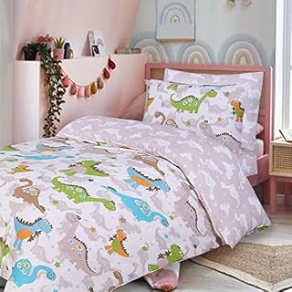 DTEX HOMES - 100% Cotton Kids Childrens Bedding Set Reversible Duvet Cover With Pillowcases and Matching Fitted Sheet (Unicorn Purple, Toodler Complete Set)