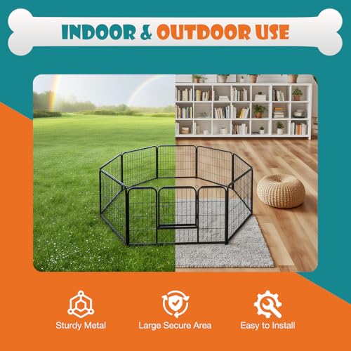 Image of NEWBULIG Dog Playpen Indoors 8 Panels 24 inch for Small and Puppy Dogs Portable and Foldable Pet Fence with Door Heavy Duty Metal Dog Exercise Play Pen for Outdoor Yard