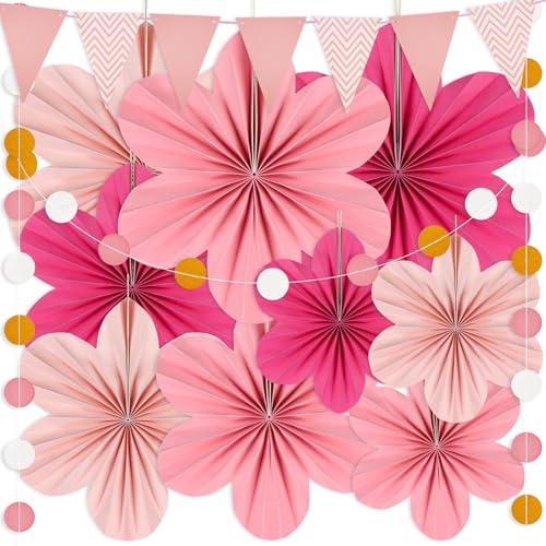 9 Pièces Fleur Papier Decoration, Fleur En Papier avec 2 pièces Guirlande Fanions, Fleurs Guirlande avec Des Pièces, Decoration Fete pour Événement, Mariage,...