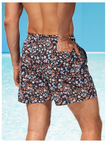 SHENHE Men's Floral Swim Trunks with Mesh Lining Hawaiian Swimming Shorts Bathing Suits3