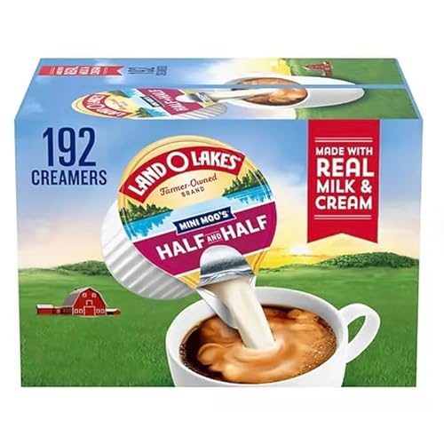 Mini Moo’s Half and Half Creamer Singles, 192 Count-Box, 1 Case ( Packaged by Brewd Coffee ).