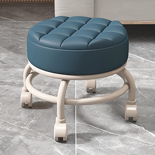 Taburete rodante de altura ajustable con ruedas giratorias de 360° y asiento de piel sintética para casa, oficina, garaje, tienda, fitness, deporte, D (negro)