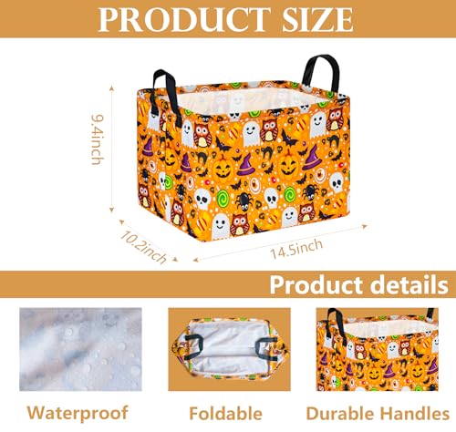 Image of Happy Halloween Ghost Storage Basket Gift Laundry Bins Collapsible Storage Baskets Box Laundry Nursery Hamper for Home and Office Decoration with Handles