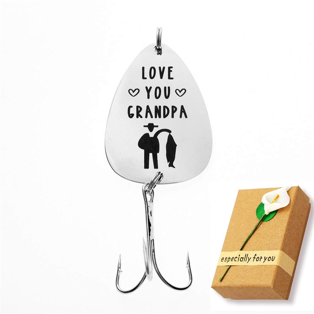 Gift for Grandpa from Grandkids, Fishing Hook Gift for Dad Grandpa Fishing Lure Hook with Sweet Words I Love You G1001
