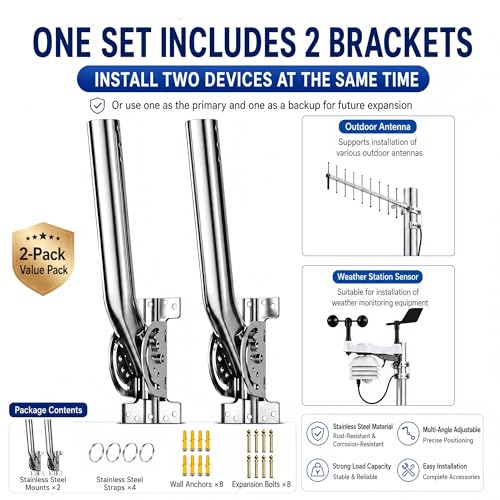 Image of Universal Heavy Duty 430 Stainless Steel Antenna Mount Pole - 1.38 inch Dia x 14.6 inch L Mast for Wireless Bridges, Outdoor Antennas, Starlink, Weather Stations & WiFi Extenders, Silver (2-Pack)
