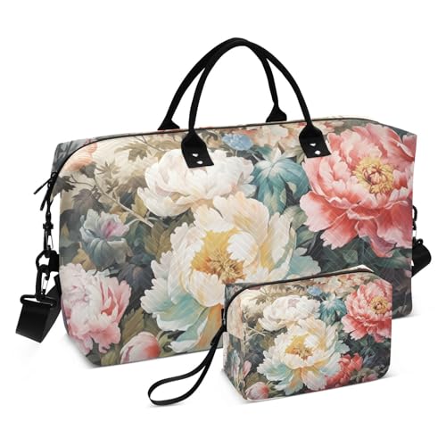Large Travel Duffel Bag, Roses Watercolor Sports Tote Gym Bag, Shoulder Weekender Overnight Bag for Women Men, Carry On Luggage with Toiletry Bags