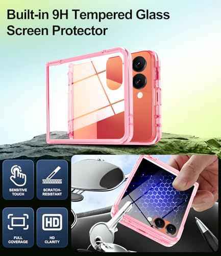 Btscase for Galaxy Z Flip 7 Case Magnetic with Hinge Protection & Hidden Foldable Kickstand,[Built-in Front Screen Protector] [Compatible with MagSafe] Marble Slim Full Body Protective Case,Rose Gold - image 3