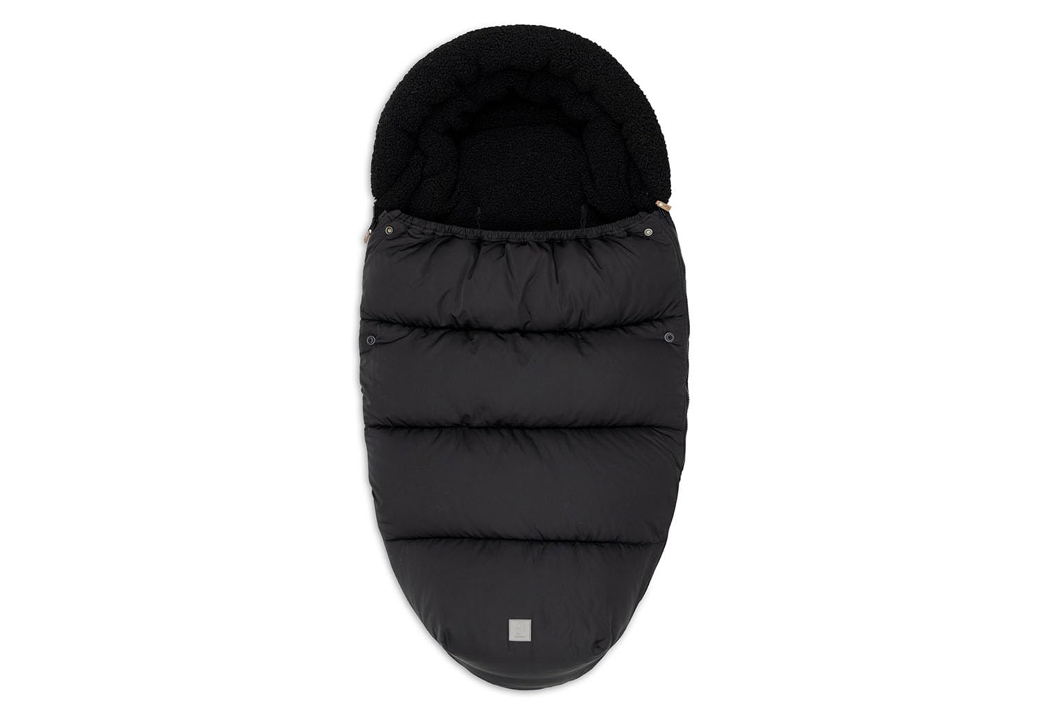 Jollein Fußsack Black - Für Buggy und Kinderwagen - Für 3-Punkt- und 5-Punkt-Gurt - Mit Teddy Gefütterter Fußsack Kinderwagen - Wasserabweisend - Schwarz