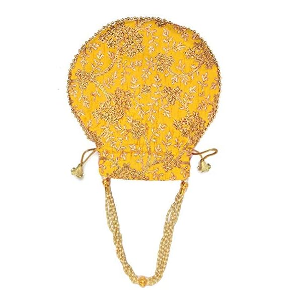 Sage Rajasthani Embroidery Women | Bridal Potli Bag | Purse with Pearl Beaded Handle For Wedding | Gifting | Party Function - Image 4