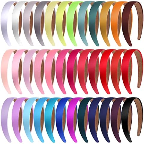 Janinka 36 Pcs Hard Headbands Bulk Plain Satin Headband Hard Headbands 1.2 Inch/ 3 cm Non Slip Ribbon Hairband DIY Hair Headband Holiday Costume Accessories for Women Cover