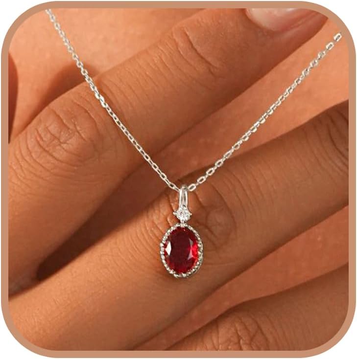 925 Sterling Silver Oval Ruby Necklace for Women