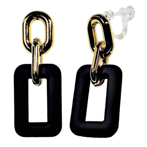 イヤリング レディース 人気 ノンホールピアス 痛くない ゴールド 四角 大ぶり スクエア ブラック黒 フープ ノンホールピアス 樹脂製 イヤリング Miyabi Grace ミヤビグレース