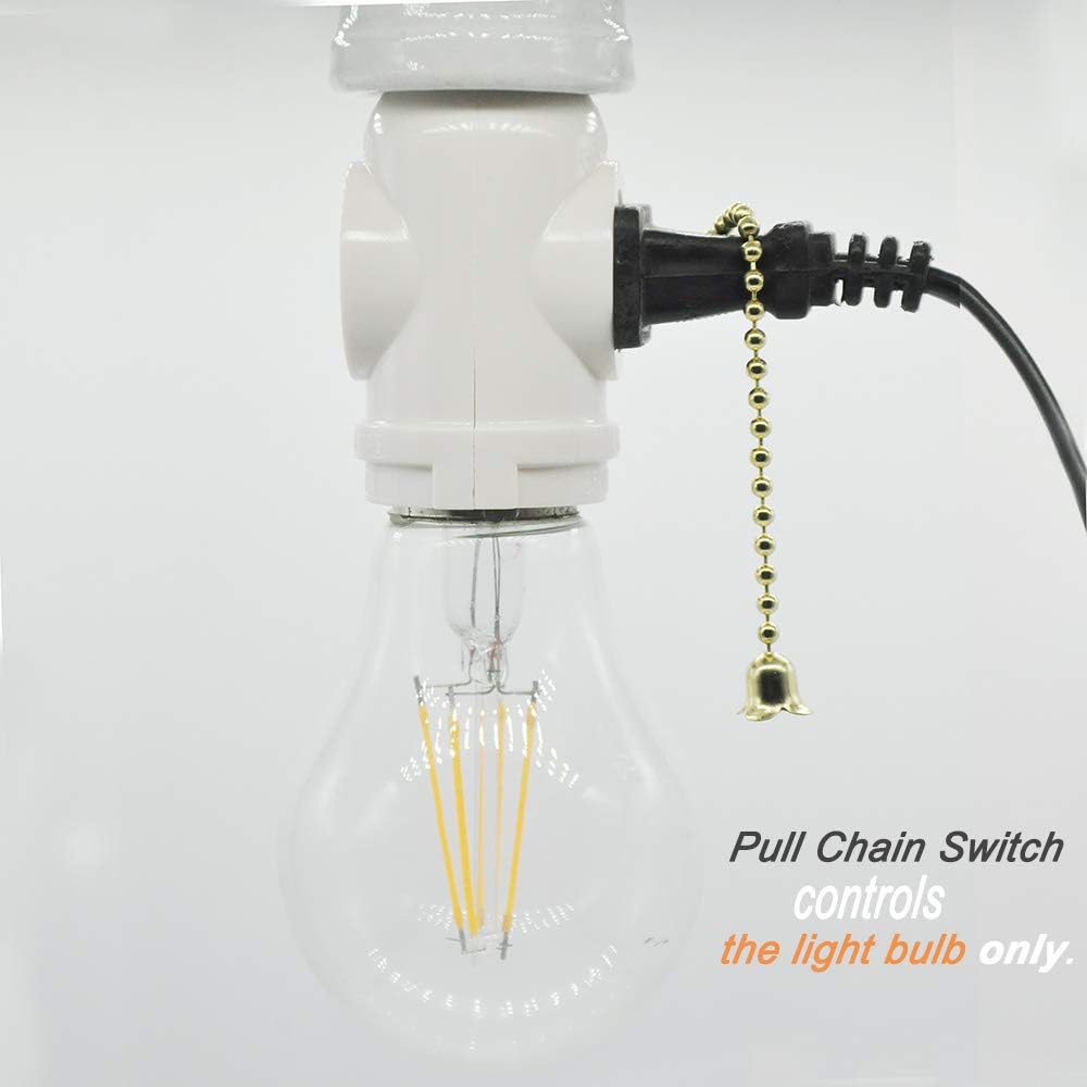 2 Outlet Light Socket Adapter, E26 Bulb Socket to Outlet Splitter,Converts Medium Screw Socket into a Socket with Two outlets,Polarized Outlet,with Pull Chain Switch. UL Listed, White (2-Pack)