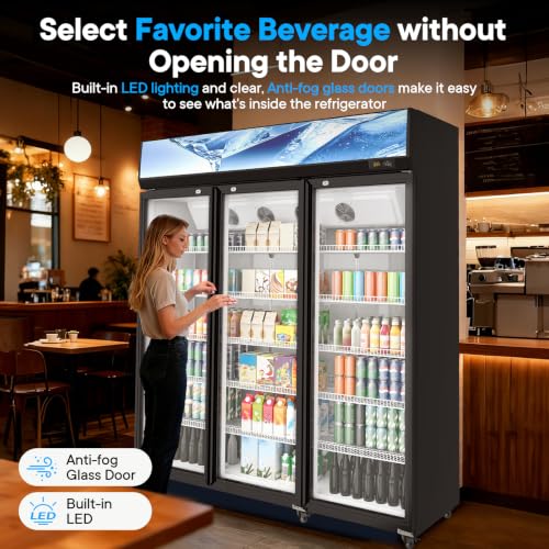 Image of 60 Cuft ETL & DOE Certified Commercial Merchandiser Refrigerators,Upright Business Display Retail Fridge Cooler with Adjustable Shelves,Built-in LED Light,Lightbox,Lockable Doors