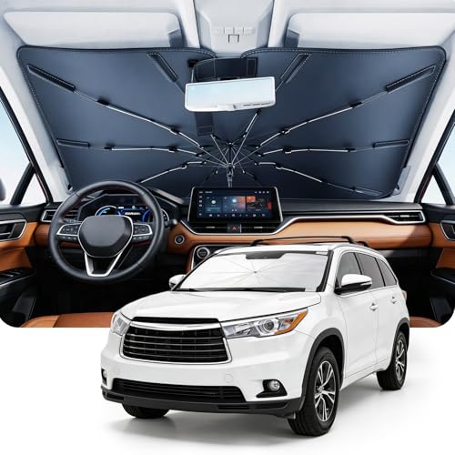 DMJN Umbrella Windshield Sun Shade for Toyota Highlander (2009-2026) Car Sunshade for Front Windshield [Nano Ice-Crystal Coatings] UPF50+ Heat & UV Block Protect Interior & Keep Cooler