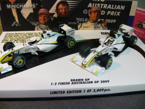 Minichamps Brawn GP 1-2 Finish Australian GP 2009 - Jenson Button & Rubens Barrichello 1/43 Scale Die-Cast Collectors 2 Car Model Set