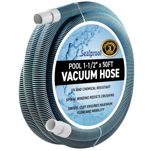 Swimming Pool Vacuum Hose 1-1/2' x 50-Ft, Swivel Cuff Kinkproof Design, Made in USA, Connects to...