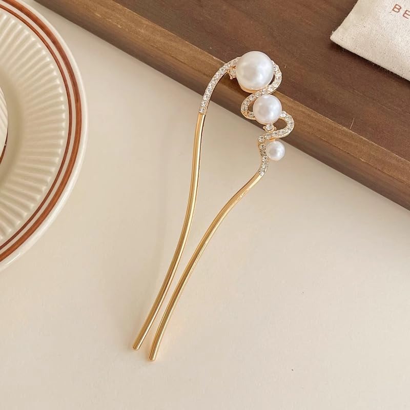 Tryzm collection Decorative Golden Juda Hair Pin for Women & Girls Traditional Bun Stick with Stones & Beads Elegant Hair Accessory for Wedding, Party & Festive Stylish Hair Bun Pin for Hairstyles