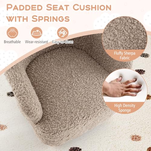 Image of KOTEK Comfy Toddler Chair, Sherpa Kids Armchair with Rubber Wood Legs, Children Reading Chair for Boys & Girls, Upholstered Kids Sofa for Playroom Bedroom Nursery (Brown)