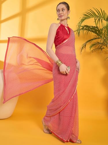 Image of SIRIL Women's Printed Chiffon Saree with Unstitched Blouse Piece