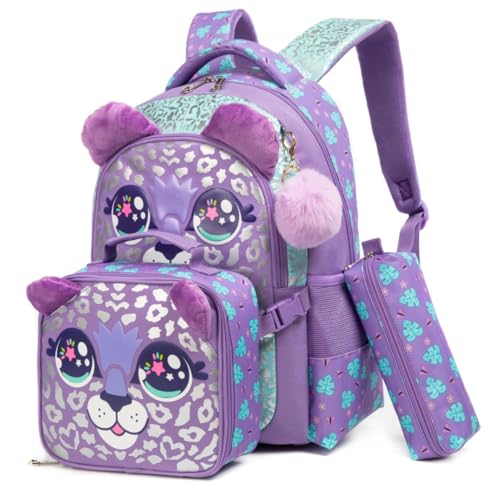 Kit Escolar 3 Peças, Mochila com Lancheira e Estojo, para Crianças Acima de 1,2m (Leopardo)