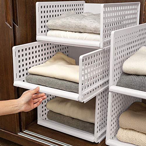 Stapelbarer Kleiderschrank-Organizer, 4er-Pack Kunststoff-Schubladen Körbe Trennwände Boxen, Wäsche-Aufbewahrungsschrank Cube Schrank Regal für Zuhause Küche Kleiderschrank Schlafzimmer Cover