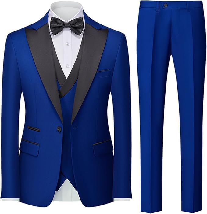 Mens Slim Fit 3 Piece Suit Formal Business Party Dinner Dress Tuxedo Wedding Prom Blazer 1 Button Jacket Suits Set