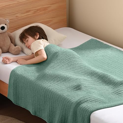 Guohaoi Knitted Weighted Blanket Kids (Haze Green 50"x60" 5lbs) No Beads Cooling Heavy Blanket, Home Decor Breathable Chunky Knit Throw Blanket for All-Season Use