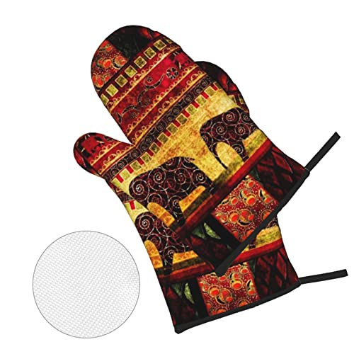 African Elephant Patchwork Print Oven Mitts Potholders Set Heat Resistant Oven Mitts Gloves Potholder For Cooking Grilling (4-Piece Set) #TOP2