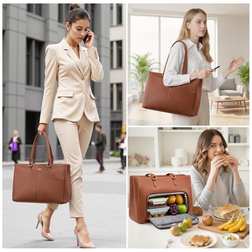 Image of LOVEVOOK Lunch Tote Bag for Women, Laptop Bag for Work with Insulated Lunch Compartment 15.6 Inch 2 in 1 Lunch Tote Large Capacity Computer Handbag for Work, Teacher, Nurse, Office, Casual