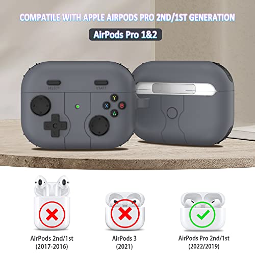 Miniatura 7 de R-Fun Airpods Pro 2da Generación Estuche Con Kit Limpiador, Clásico Estuche De Diseño De Consola De Juego De Mano De Silicona Suave Skin Protector Para Apple Airpods Pro 2 Estuche -Gris