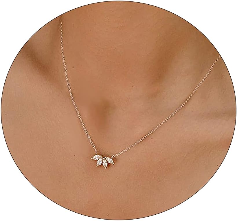 Diamond Necklaces for Women Dainty Leaf Necklace 14k Gold Plated Layered CZ Moon Necklace Simple Diamond Choker Necklaces for Women Trendy Jewelry Gifts for Girls
