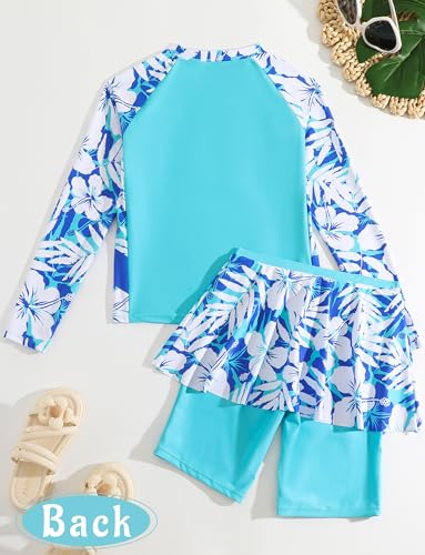 Happy Cherry Girls Two Piece Rash Guard Swimsuit 50+ UPF Long Sleeve Swim Shirt Swim Skirt with Shorts Swimwear2