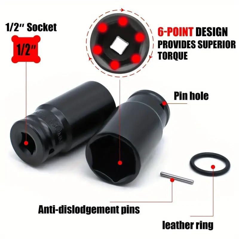 Image of 20 Pieces 1 /2-Inch Square Drive 78mm Deep Impact Socket Hex Set, 6-Point Standard Metric Sizes CR-V Steel 10mm to 24mm (20 in 1 impact socket set)