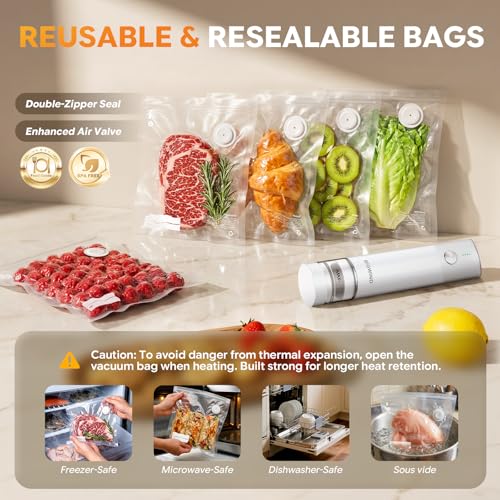 Image of Compact Handheld Vacuum Sealer for Food with 45 Reusable Vacuum Bags