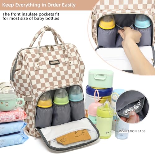 Image of GAIVP Baby Diaper Bag Backpack for Mom, Large Capacity Travel Nappy Bag for Boys & Girls with Stroller Straps,Insulated Pockets (Corduroy Checkered Brown)