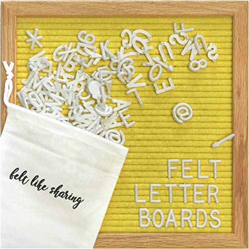Felt Letter Board, 10x10in Changeable Letter Board with Letters White 300 Piece - Felt Message Board, Oak Frame Wooden Letter Board for Baby Announcements, Milestones, Office Decor & More (Yellow)