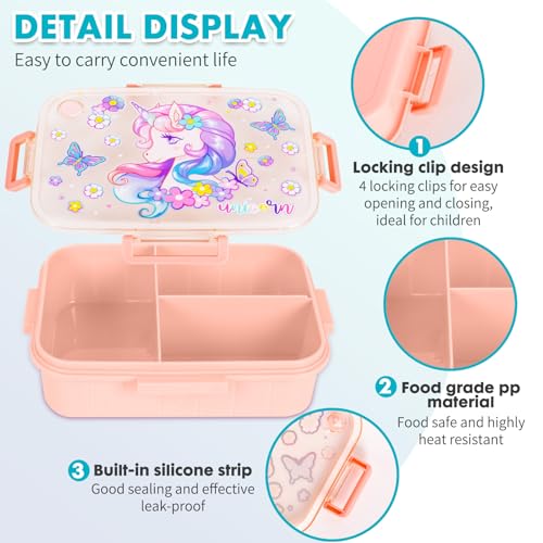 YOYTOO Bento Lunch Boxes for Kids, 1200 ml BPA-Free Leak-Proof Children Food Containers with 3 Compartments, Back to School Students Daycare Lunches Snack Container - Image 4