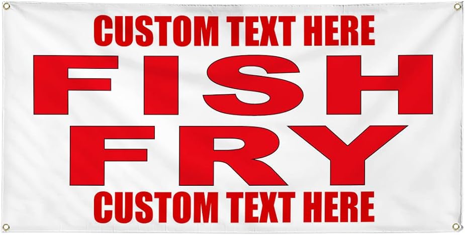 Vinyl Banner Multiple Sizes Fish Fry Red Food Bar Restaurant Truck Restaurant & Food Outdoor Weatherproof Industrial Yard Signs 4 Grommets 16x40Inches