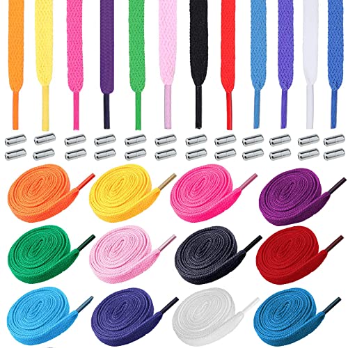 Lacets Couleur 12 Paires de 120cm Lacet Colorés Elastique Enfant Adulte Convient aux Plats Baskets Chaussures Plates Randonnée Course avec 24 Boucles De Lacet Sans Noeud avec Fermeture (12 Couleurs)