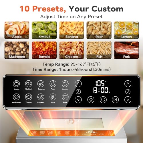 Image of Manastin Food Dehydrator 10 Stainless Steel Trays 10 Presets, Silver