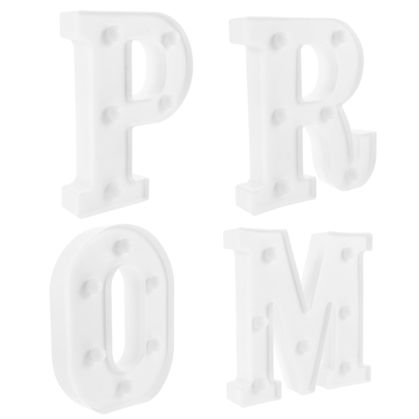 KHBUAB 4pcs White LED Letter Lights Decorative Plastic Prom Light up Letters Battery Powered Decorative for Graduation Party Decoration and Home Use