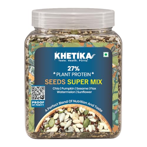 Image of Khetika Super Seeds Mix Jar I 450g I Healthy Snacks I 27g Protein Contains Pumpkin, Sunflower, Watermelon, Sesame, Flax, Chia Seed