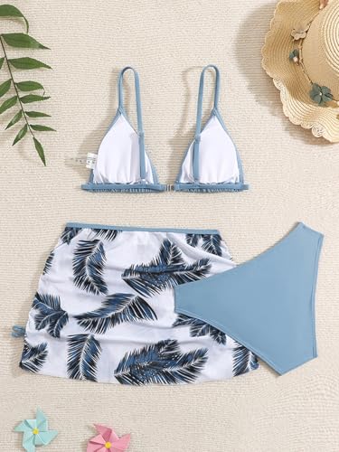Image of Girl's 3 Piece Sets Floral Print Bikini Swimsuit High Waisted Bathing Suits with Beach Skirt Coverups