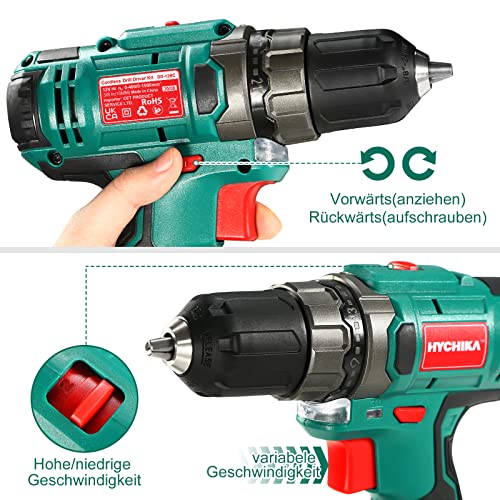 Akkuschrauber, HYCHIKA Akku Bohrschrauber 12V, 30Nm Drehmoment, 2x1.5 Ah Akkus, Schnellladung, 21+1… – Bild 6