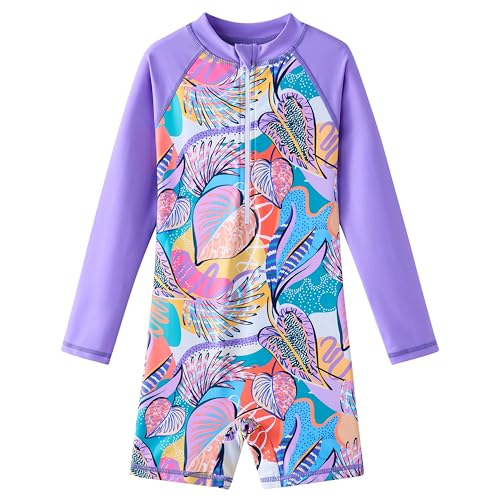 Image of Girls Swimsuit Long Sleeve Rash Guards Swim Suit 4-12Y