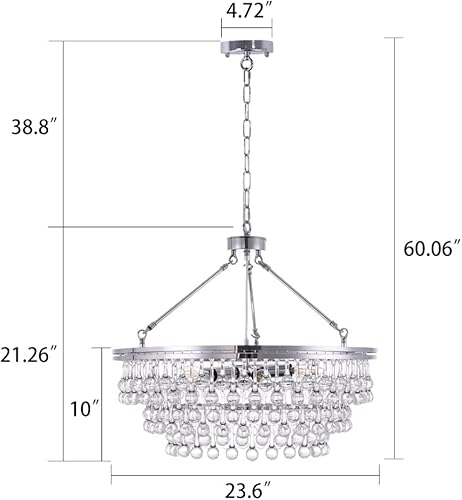 Miniatura 2 de TOCHIC Candelabro de cristal cromado de 24 pulgadas, lámparas modernas para colgar en el techo, iluminación colgante de cristal para comedor, isla