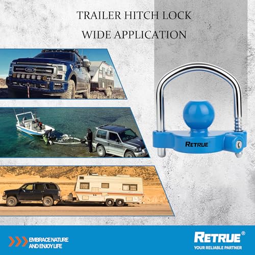 Image of RETRUE Universal Coupler Lock Trailer Locks Ball Hitch Trailer Hitch Lock Adjustable Security Heavy-Duty Steel Fits 1-7 /8 Inch, 2 Inch, 2-5 /16 Inch Couplers, Baby Blue