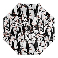 MHYRAC Umbrella, Penguin Cute Auto 3 Fold Umbrella, Printed Inside, Black Outside
